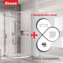 Dušo kabinų komplektas RAVAK SET3 Dušo kampas BLSCP4-80 chromuotas + stiklas skaidrus + padėklas Elipso Pro