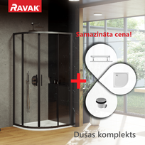 Dušo kabinų komplektas RAVAK SET6 Dušo kampas BLSCP4-90 juodas + stiklas Transparent + padėklas Elipso Pro
