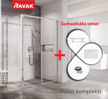 Dušo kabinų komplektas RAVAK SET11L Dušo durys BLSDP2-110 chromuotos, stiklas Skaidrus + Padėklas Gigant Pro Kairysis