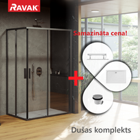 Dušo kabinų komplektas RAVAK SET17 Dušo kampas BLSRV2K-90 juodas, stiklas + Dušo kampas BLSRV2K-100 + Padėklas Gigant Pro