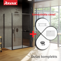 Dušo kabinų komplektas RAVAK SET13R Dušo durys BLSDP2-120 juodos + stiklas Skaidrus + dušo siena BLSPS-90 + Padėklas Gigant Pro Dešinysis