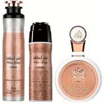 Moteriški kvepalai „Pride of Lattafa Fakhar Lattafa“ dovanų rinkinys: EDP 100 ml, dezodorantas purškiklis 200 ml ir kambario aromatas 300 ml 100 ml