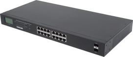 Intellinet 16-Port Gigabit Ethernet PoE+ Switch with 2 SFP Ports, LCD Display, IEEE 802.3at/af Power over Ethernet (PoE+/PoE) Compliant, 370 W, Endspan, 19" Rackmount