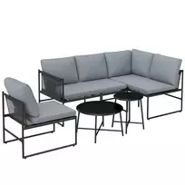 Lauko baldų komplektas 4-5 asmenims, sodo poilsio baldų komplektas su dviviete sofa, kavos staliuku ir kėde, su storomis skalbiamomis pagalvėlėmis