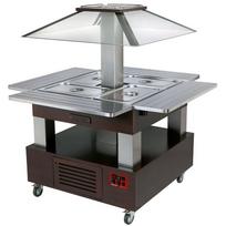 Saloje esantis šiltas bufetas su „bain-marie“, motorizuotu stogu 4x GN1/1-150 (Wengé mediena)