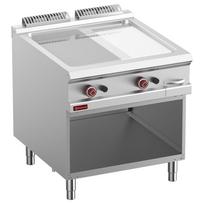 Dujinė keptuvė 2/3 lygi ir 1/3 grioveliuota, chromuota, Mod.1/1, atvira spintelė