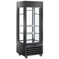 Visiškai stiklinė vitrina, 440 l, 2 lentynos ir mėsos strypas, ventiliuojama – MĖSA – JUODA