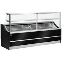Šaldoma stiklinė vitrina su tiesia 90° plokšte, su sandėliuku