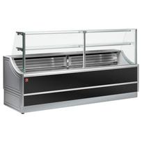 Šaldoma stiklinė vitrina su tiesia 90° plokšte, su sandėliuku