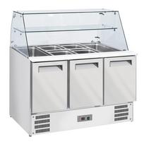 Šaldoma salotų vitrina su išlenktu stiklu, 4x GN1/1-150 mm + atsarginė 3 durų GN 1/1