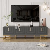 TV spintelė, 170x40x45,5 cm, pilkai juoda, auksinės kojos, 2 dėžės