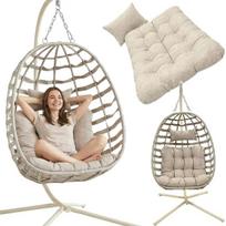 Pakabinamas fotelis laisvai stovintis kokonas boho beige 90x196cm, 90x196 cm