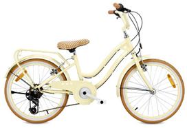 20 colių vaikiškas dviratis mergaitei Shimano 6 pavaros 5–8 metų, bagažinė, atraminė kojelė, Retro Heart Bike, sviesto geltona