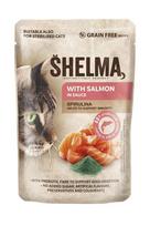 Šlapias kačių maistas Shelma su lašiša ir spirulina, pakuotė 85 g, be grūdų