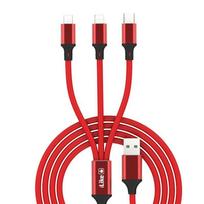 iLike CCI02 Pīta auduma izturīgs USB 3in1 Kabelis ar USB uz Micro USB / Lightning / Type-C 1m Sarkans