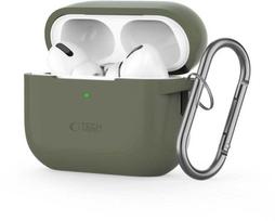 Dėklas Apple AirPods Pro 1 / 2 Tech-Protect silikoninis su karabinu Olive žalias