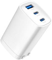 Evelatus 65W GaN ātrā lādētāja 2× USB-C + USB-A CN spraudnis PD/QC daudzportu izeja baltā krāsā
