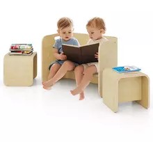 Vaikų stalas ir kėdės natūralios spalvos 3 vnt.