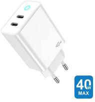 Jellico EU19 GaN 40W PD Universālais Viedierīču Ātrs Lādētājs 2x USB-C PD 20W Balts