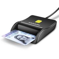 AXAGON Compact desktop USB contact smart/ID card reader with a long USB-A cable.