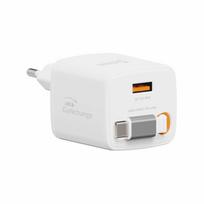 Swissten SlideCHARGE Power Charger GaN 45W USB-A 18W with 0.75m retractable USB-C cable, white