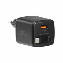 Swissten SlideCHARGE Power Charger GaN 45W USB-A 18W with 0.75m retractable USB-C cable, black