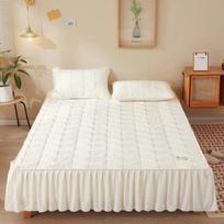 Storas medvilninis čiužinio užvalkalas Elastinis paklodė su sijonais Dvivietis karalienės lovos užvalkalas Namų viešbučio čiužinio apsauga 2xPillowcase 48x74cm