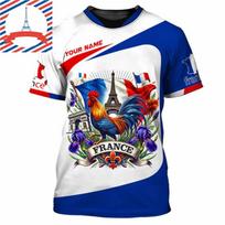 Prancūzijos Flag Football Marškinėliai Vyrams 3D Spausdinimas Gaidys Apvalia Kaklo Marškinėliai Individualus Vardas Streetwear Vasaros Mados Trend Marškinėlis XXS