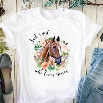 Saldus gyvūnas trumpomis rankovėmis Arklys Mielas Meilė Moteriškas spaudinys Marškinėliai Viršus Vasaros Mada T-shirt Ponios Moteriški drabužiai Laisvalaikio Grafinis T-shirt S white