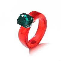 Fashion Dopamine Color Transparent Resin Plain Circle Inlay Imitation Gemstone Square Rings for Women Jewelry Accessories Gifts 7 raudona