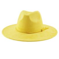 Classical Wide Brimmed Heart Shaped Flat Derby Cap Gentleman Hat Fashion Polyester Top Hat For Men And Women geltona