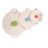 3pcs Food grade silicone two-color fresh-keeping cover, oil-proof, dust-proof and splash-proof oil pot lid 3pcs beige