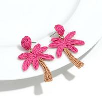 Bohemia Colorful Lafite Coconut Tree Drop Earrings for Women Summer Beach Plant Rattan Knit Hanging Earring Party Jewelry Gift ryškiai rožinė