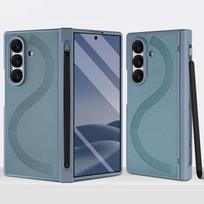 For Samsung Galaxy Z Fold 7/6 phone case, case and film integrated design, with pen, striped appearance Galaxy Z Fold7 pilka spalva