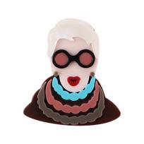 Glitter Green Yellow Glasses Grandma Acrylic Brooches for Women New Cute Wine Cup Lady Figure Badge Lapel Pins Brooch Jewelry