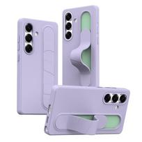 Matte Silicone Wrist Strape Bracket Armor Bumper Phone Case Samsung S25 S24 S23 S26 Ultra Plus Intelligent Control Button Cover Galaxy S23 violetinė
