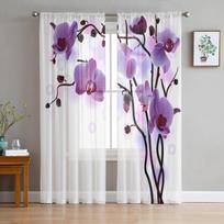 Violetinės orchidėjų gėlės Tiulis permatomos langų užuolaidos svetainei Miegamasis Šiuolaikinės šifoninės užuolaidos audinio užuolaidos 135W x 114H(cm)