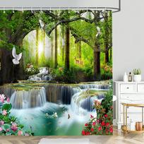 „Fantasy Landscape Print“ dušo užuolaidos, vandeniui atsparios dušo užuolaidos su kabliukais, vonios dekoratyvinė pertvarų uždanga, vonios kambarys W90xH180(CM)