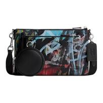 Coach X Mint+Serf Bendradarbiavimas Holden 25 Grafiti Spausdinimo Metalo Užtrauktuko Užsegimas Pečių Voko Formos Rankinė Akmenukų Odinė Crossbody Rankinė Vidutinė CL958-SVA47 Basic Set (Bag+Dust Bag)