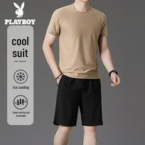 Playboy Men's Ice Silk Breathable T-Shirt & Shorts Sport Set 5XL