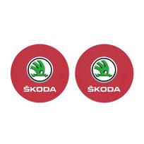 2Pcs Car Logo Coaster Anti-skid Anti-noise Water Cup Pad For Skoda Octavia Kodiaq Superb Rapid Karoq Fabia Kamiq Citigo Vision