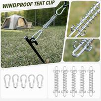 Outdoor Camping Tent Spring Wind Rope Hook Durable Metal Spring Hook with Tent Peg for Windproof Shelter Canopy Secure Anchoring one size