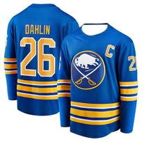 Buffalo Sabres ledo ritulio marškinėliai - Mėlyni su geltonais/baltais akcentais  Dahlin 26  Kapitono  C  marškinėliai Buffalo Bison 3D spaudiniai Ilgomis rankovėmis V formos iškirptės T-shirt S mėlyna