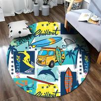 Free shipping! Surf-Themed Round Rug for Beach Lovers' Den round carpet for home sofa bedroom, gift Diameter -60cm