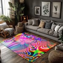 Tuniu Vibrant Psychedelic Swirl Abstract Rug, Home Decor, Living Room Carpet, Anti-Slip Mat 50x80cm