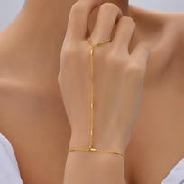 Elegant Bohemian Style Fine Chain Link Bracelet Ring, Minimalist Hand Jewelry for Women