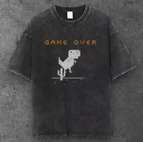 Unisex Pixel Dino Game Over T Shirt Washed Black Y2K Streetwear S-3XL S įvairiaspalvis