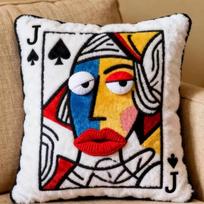 Patchwork Style Poker Card Cushion High-Value Design 3D Big Eyes Embroidered Pillow Card Game Theme Plush Cushion Friends Gift