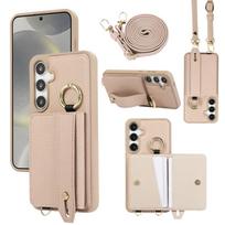For Samsung Galaxy S24 S25 Plus Case PU Leather Wallet Bag Grip Strap Holder Neck Long Crossbody Lanyard Ring Clasp Cover Artificial leather&Galaxy S24