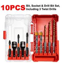 Titanium Coated Drill Bit And Socket Set With Portable Storage Box For Home Repair Diy Woodworking Projects A4